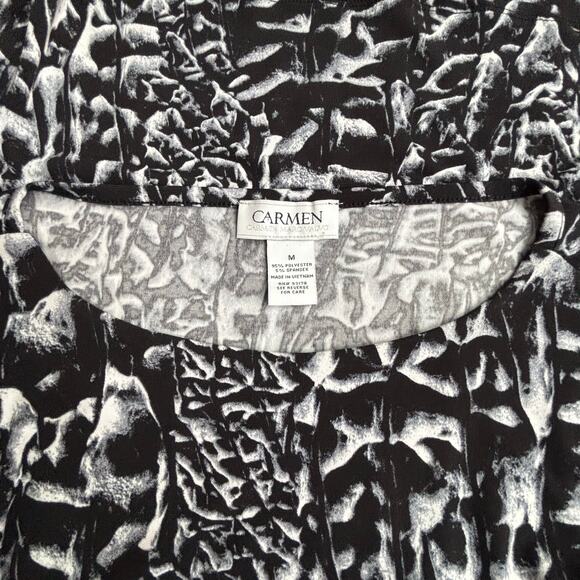 Carmen Marc Valvo black & white casual top size M 3/4 sleeves classic stretch - Picture 3 of 7